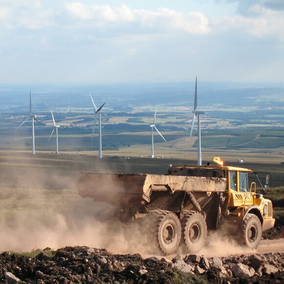 Wind farm access road stabilised with Tensar geogrids, improving performance whilst saving time and money